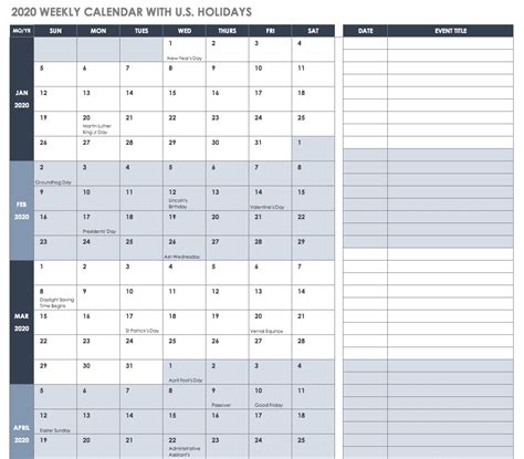 Printable Blank 12 Week Calendar Template