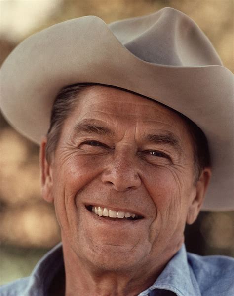 Portrait Of President Ronald Reagan Wearing Cowboy Hat Photo