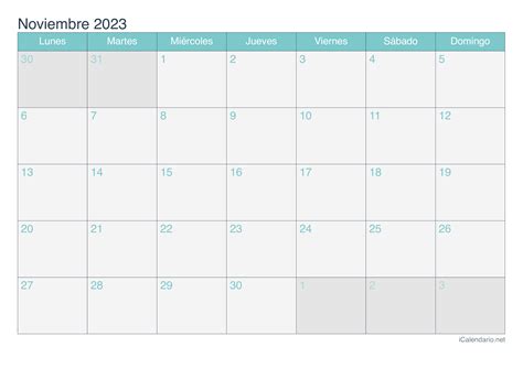Calendario Noviembre 2023 Para Imprimir