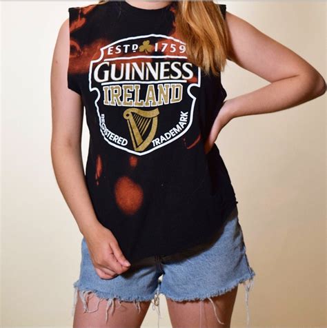 Guinness Beer Hand Distressed One Of A Kind Acid Wash Cropped Muscle