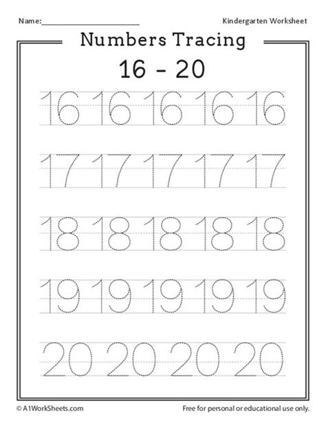 Counting Numbers 16-20 Worksheets