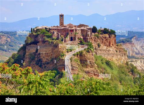 View Of The Hilltop Village Of Civita Di Bagnoregio Lazio Italy Stock