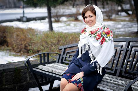 Portrait In Russian Shawl Stock Image Image Of Dress 55218249