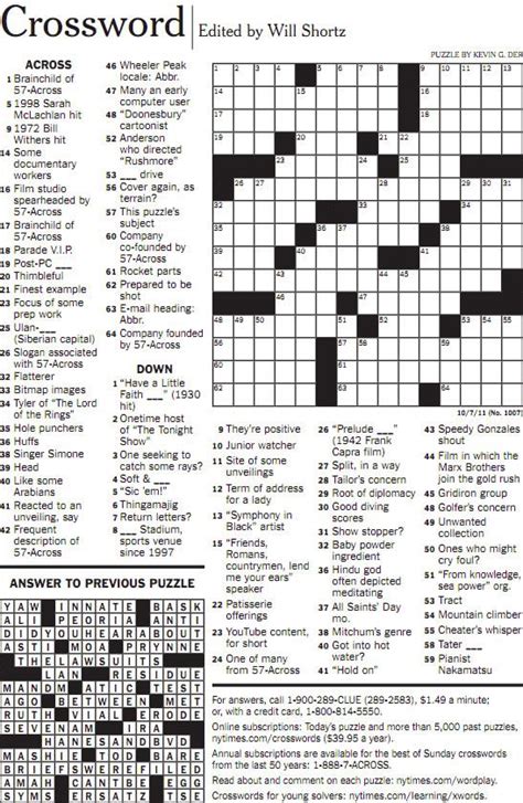 Printable Crossword New York Times Printable Crosswor