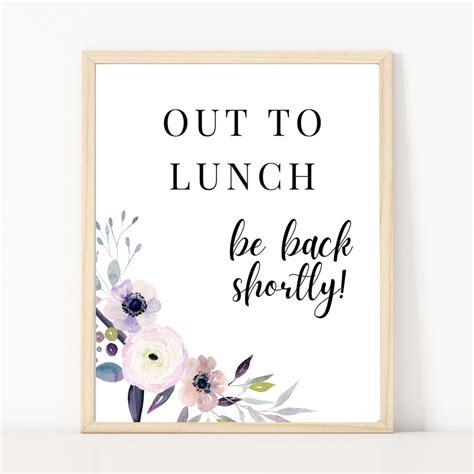 Out To Lunch Sign For Desk Printable Office Sign Be Back Soon Sign