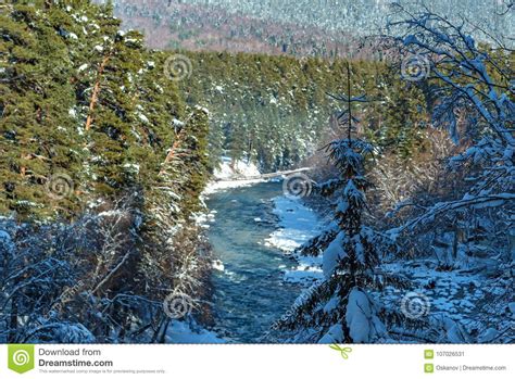 Landscape With Mountain River In Winter Stock Image Image Of Nature