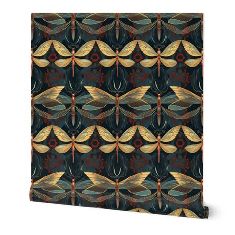 Art Nouveau Dragonflies Wallpaper Spoonflower