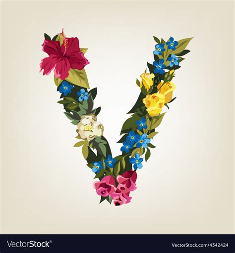 V Letter Flower Capital Alphabet Colorful Font Vector Image