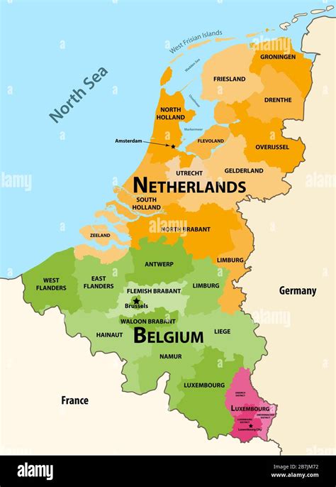 vector regions map of benelux countries belgium netherlands and luxembourg with neighbouring
