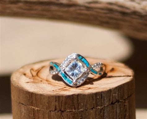 Womens Engagement Ring Ct Moissanite W Turquoise Inlay