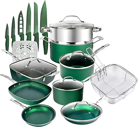 Granitestone Emerald Green 21 Piece Kitchen Set Complete Cookware For