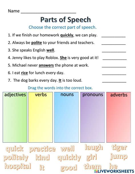 Grade Parts Of Speech Worksheets K Learning Worksheets Library