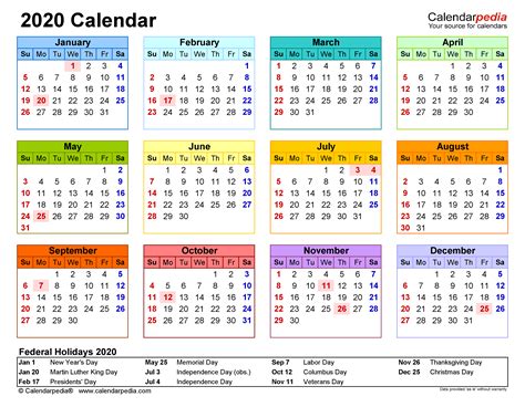 2020 Calendar Free Printable Word Templates Calendarpedia