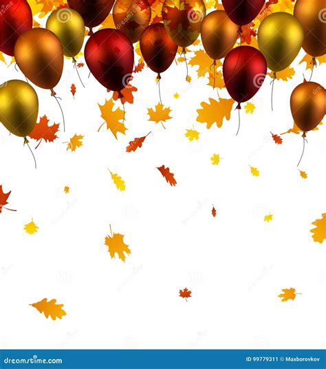 Autumn Background With Leaves And Balloons Stock Vector Illustration
