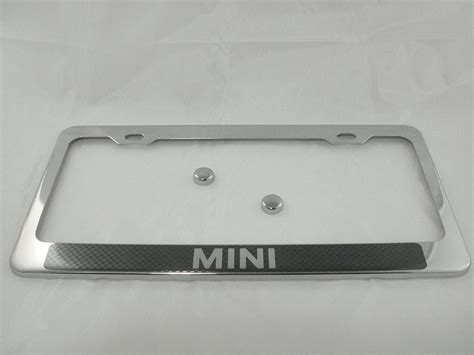 Mini Cooper Chrome License Plate Frame With Carbon Fiber Style Letter