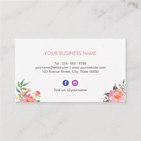 Modern Watercolor Floral Facebook Instagram Icon Business Card J32 Design