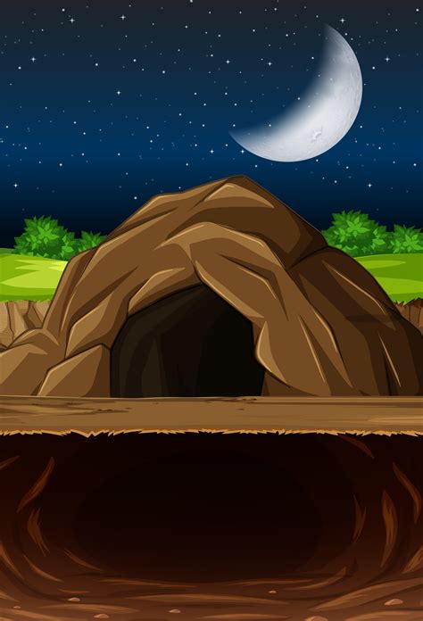 Night Time Cave Scene 614408 Vector Art At Vecteezy