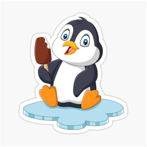 Funny Penguin Baby Cartoon Illustration Eating Ice Cream Sticker Baby