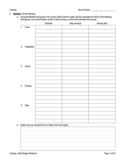 ️cooking Merit Badge Worksheet Free Download