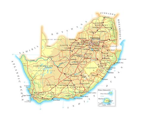 Large Elevation Map Of South Africa With Roads Railroads Cities And