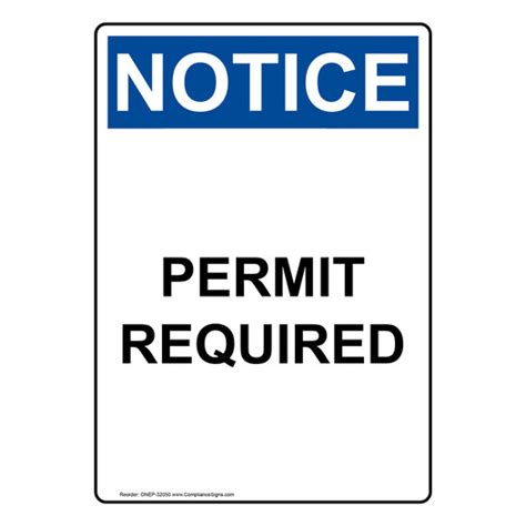 Vertical Permit Required Sign Or Label Osha Notice