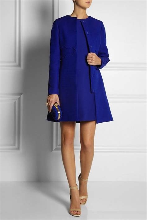 Classic Royal Blue Coat And Dress Set Fashion Blue Dress Winter Fall