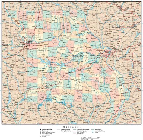 Missouri County Map With Roads And Cities