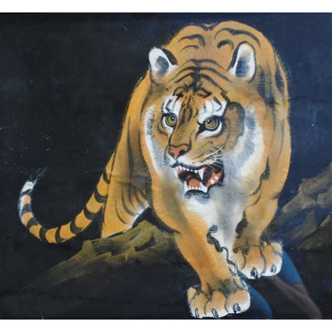 Vintage Korean Tigers On Silk Paintings Framed A Pair Chairish