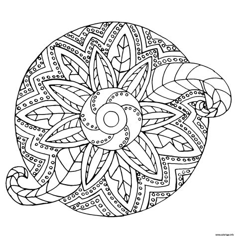Mandala à imprimer à motif fleur stylisée. Coloriage mandala adulte fleur vegetal - JeColorie.com