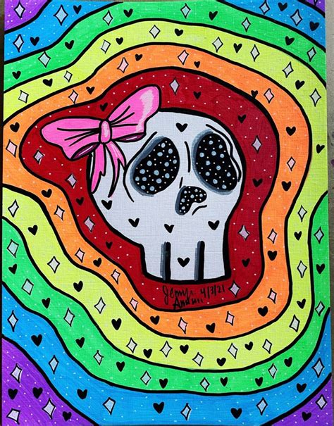 Trippy Skull 💀💖 In 2023 Diy Canvas Art Painting Diy Canvas Art