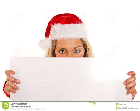 Christmas Pretty Woman Peeking Stock Photo Image Of Copy December