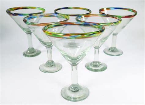 Mexican Martini Glass Confetti Rim 15 Oz Set Of 6 Etsy