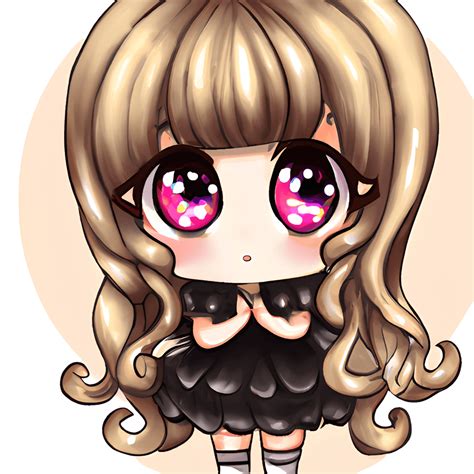 Chibi Cute Anime Girl With Big Glittering Eyes And Long Curly Hair