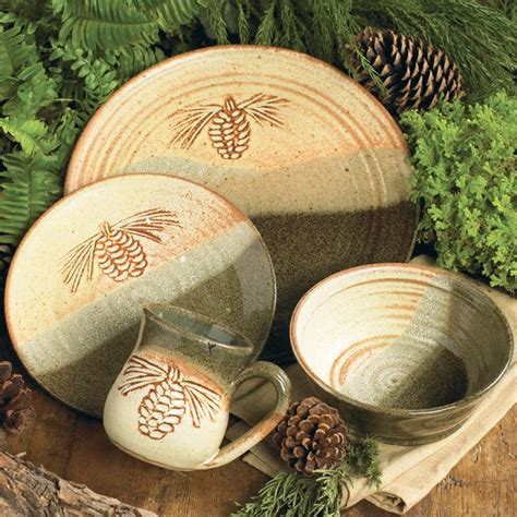Discover dinnerware sets with moose, bears, pine cones, cabins and other wildlife. Fresh Pine Pottery Dinnerware - 4 pcs | Rustic dinnerware ...
