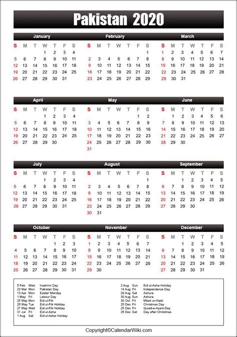 Printable Pakistan Calendar 2020 With Holidays Public Holidays
