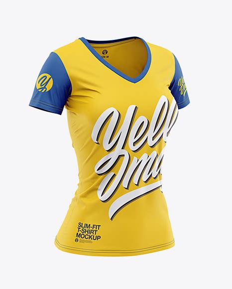 Womens V Neck T Shirt On Yellow Images Object Mockups