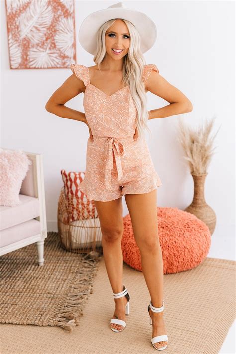 Love So Pure Spotted Romper Peach Rompers Hot Blonde Girls Fashion