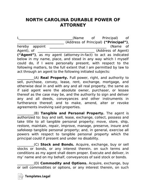 North Carolina Power Of Attorney Templates Free Word Pdf And Odt
