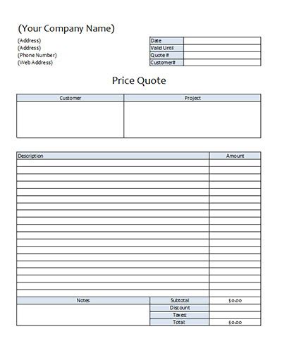 price quote template microsoft excel spreadsheet