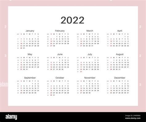 Calendar 2022 Sunday Week Start Letter Size Horizontal Album Layout