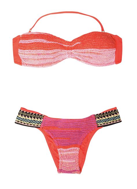 Cecilia Prado Orange And Pink Crochet Knit Bandeau Bikini Adelia