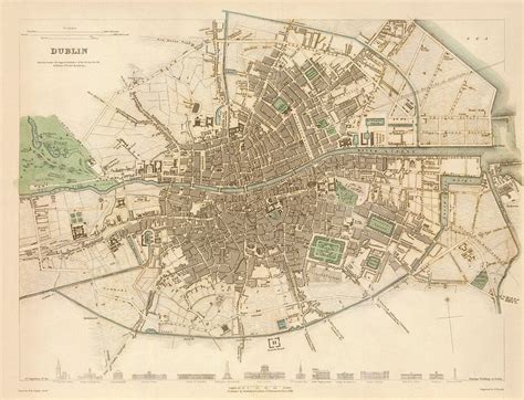 Old Map Of Dublin Ireland In 1836 By Wb Clark River Liffey Leinste