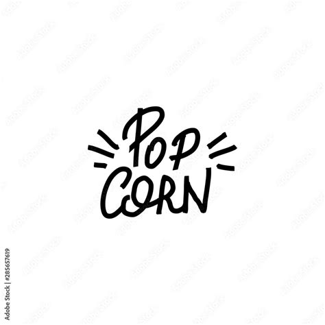 Popcorn Text Label With Popping Hand Drawn Typography Sign Black And