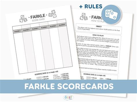 Farkle And Rules Scorecards Farkle Scoresheet Printable Pdf Etsy