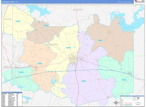 Harrison County, TX Wall Map Color Cast Style by MarketMAPS - MapSales.com