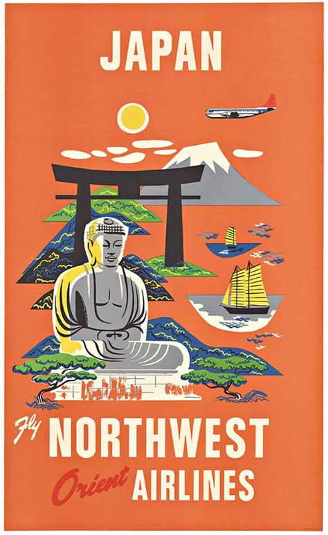 Vintage American Travel Poster For Northwest Orient Airlines