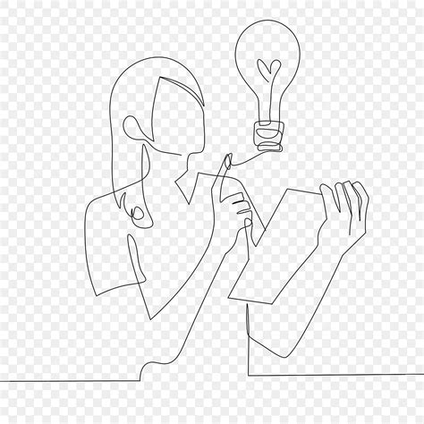 Thinking Girl And Creative Inspiration Light Bulb In Abstract Lineart