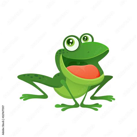 Plakat Vector Image Of A Bright Cartoon Cute Green Frog With Big Eyes