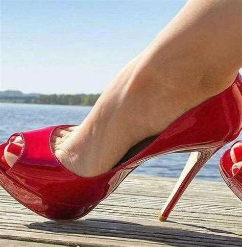 Red Patent Leather High Heel Pumps Women Shoes Peep Toe High Platform