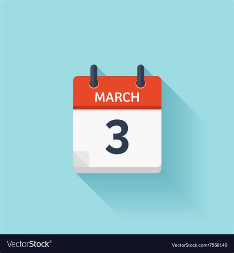 March 3 Flat Daily Calendar Icon Date Royalty Free Vector
